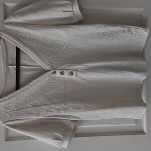 LOFT Cream Textured V-Neck Top